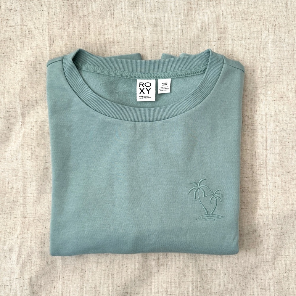 NWT Roxy Surfing by Moonlight Palm Tree Green Sweatshirt | Size XS